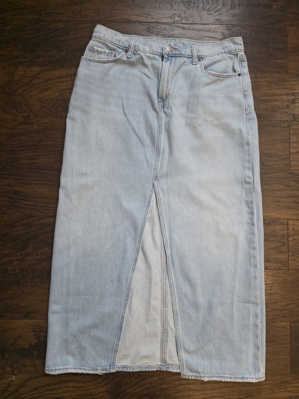 Old Navy Light Blue Midi Denim Skirt with Front Slit